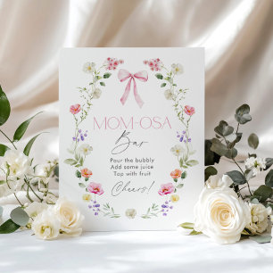 Affiche Bébé Fleur Sauvage en fleurs ruban rose Momosa Bar