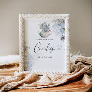 Affiche Bébé floral bleu brasse deviner combien de bonbons
