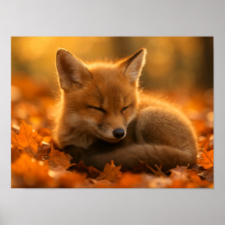 Affiche Bébé Fox dans les feuilles d'automne