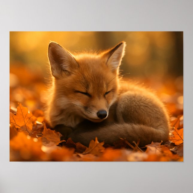 Affiche Bébé Fox dans les feuilles d'automne (Devant)