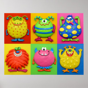 Affiche Bébé Garçon Fête de Naissance de Monstres Nurserie