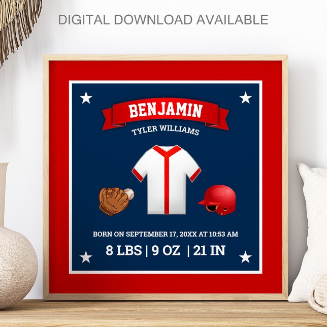 Affiche Bébé garçon joueur de baseball mignon statistiques (Créateur téléchargé)