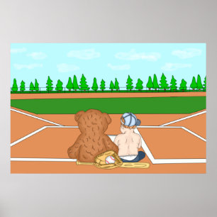 Affiche Bébé garçon mignon en casquette de baseball à côté