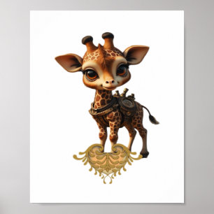 Affiche Bébé girafe dans un style cartoon steampunk T-
