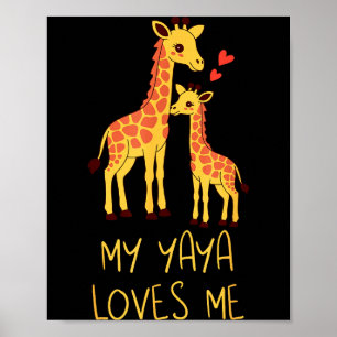 Affiche Bébé girafe mignon et grand-mère ma Yaya m'aime