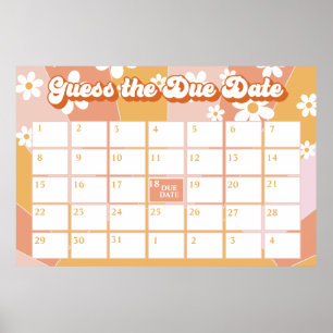 Affiche Bébé Groovy Rétro Fête de Naissance Date Prévue