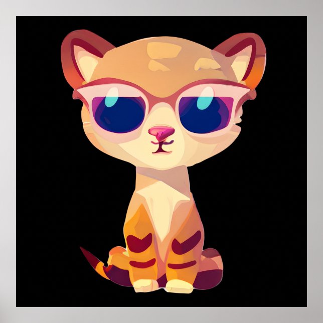 Affiche Bébé guépard mignon avec des lunettes de soleil (Devant)