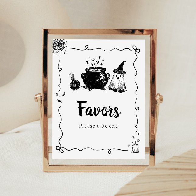 Affiche Bébé Halloween se prépare Panneau de Faveurs (Hand Drawn A Baby is Brewing Baby Shower Favors Sign)