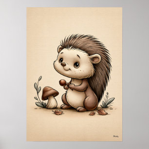 Affiche Bébé hérisson mignon Nursery scandinave forêt