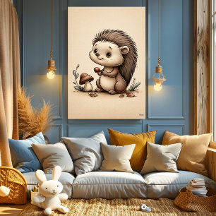 Affiche Bébé hérisson mignon Nursery scandinave forêt