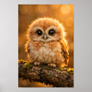 Affiche Bébé Hibou Doux sur Branche Faune Forestière Nurse