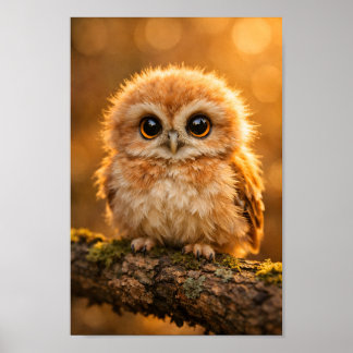 Affiche Bébé Hibou Doux sur Branche Faune Forestière Nurse