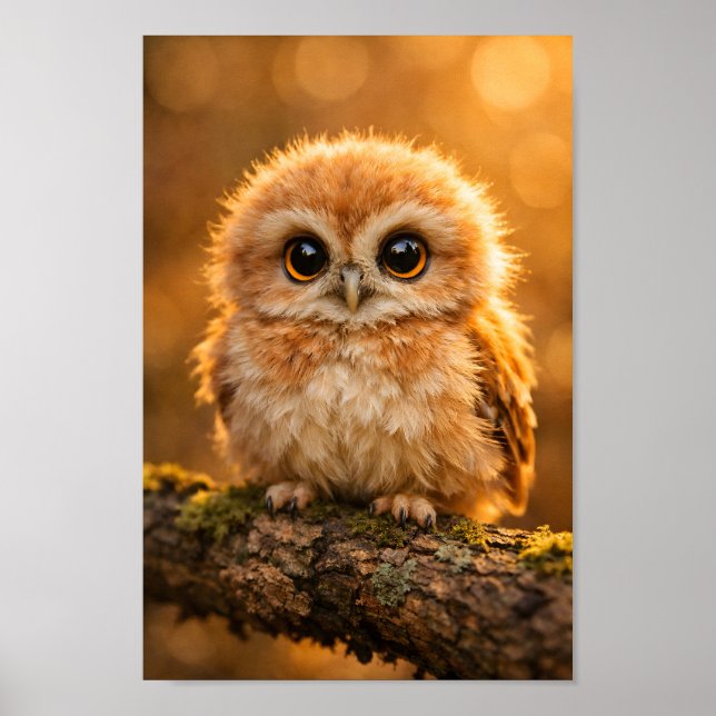 Affiche Bébé Hibou Doux sur Branche Faune Forestière Nurse (Devant)