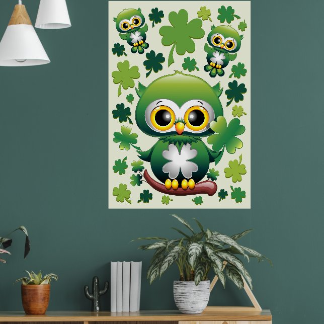 Affiche Bébé Hibou Mignon St Patrick Dessin Animé (Salon 1)