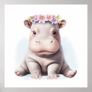 Affiche Bébé Hippopotame Adorable
