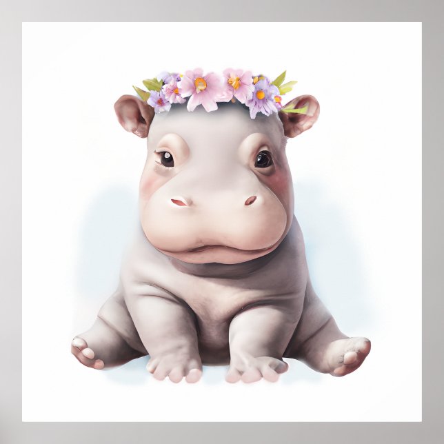 Affiche Bébé Hippopotame Adorable (Devant)