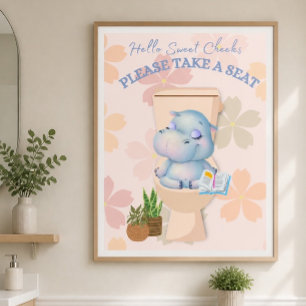Affiche Bébé Hippopotame Doux à Cuisses Assieds-to
