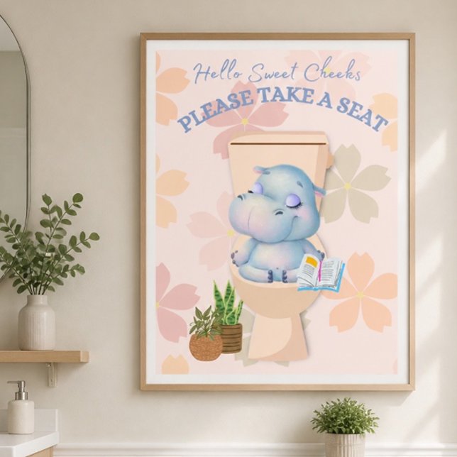 Affiche Bébé Hippopotame Doux à Cuisses Assieds-to (Créateur téléchargé)