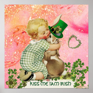 Affiche BÉBÉ HUGING RABBIT St.Patrick's Day, Floral rose