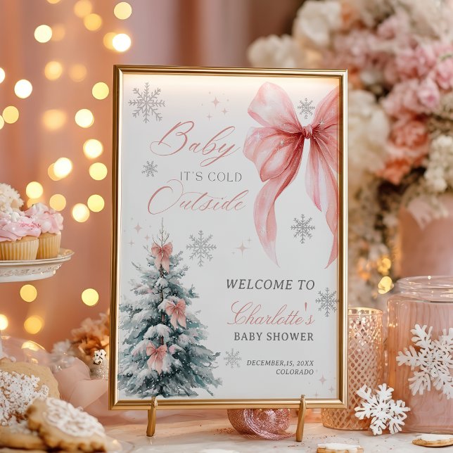 Affiche Bébé, il fait froid dehors Baby Shower Fille d'Hiv (Baby it's cold outside Winter Girl Baby Shower Poster)