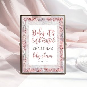 Affiche Bébé Il fait froid dehors Baby shower rose argent
