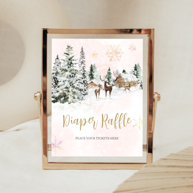 Affiche Bébé Il fait froid dehors Fille Raffle de couche d (Winter Wonderland Baby Shower Diaper Raffle Sign)