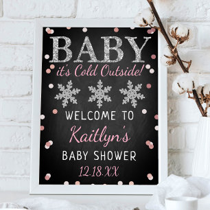 Affiche Bébé Il fait froid dehors Filles Baby shower d'hiv