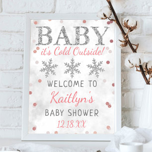 Affiche Bébé Il fait froid dehors Filles Baby shower d'hiv