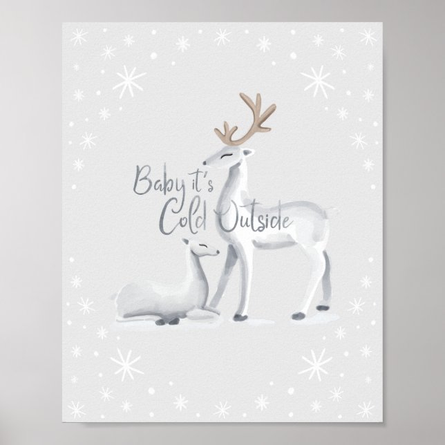 Affiche Bébé Il fait froid dehors neige Noël Cerf d'hiver (Devant)