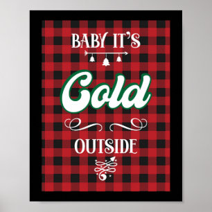 Affiche Bébé Il fait froid dehors Noël hiver Rouge Plaid