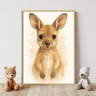 Affiche Bébé kangourou adorable, art à l'aquarelle