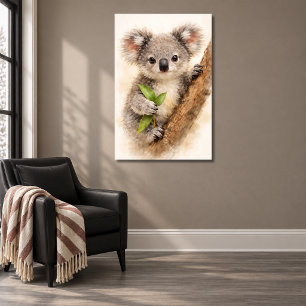 Affiche Bébé koala joey tenant une brindille