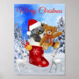 AFFICHE BÉBÉ KOALA NOËL AVEC TEDDDY