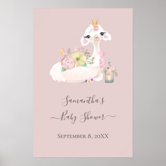 Affiche Bébé lama avec des fleurs blanches et roses Adorab (Devant)