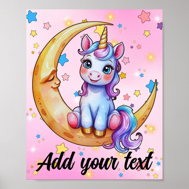 Affiche bébé licorne lune 8x10 (Devant)