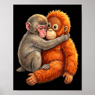 Affiche Bébé macaque serrant dans ses bras un singe mignon