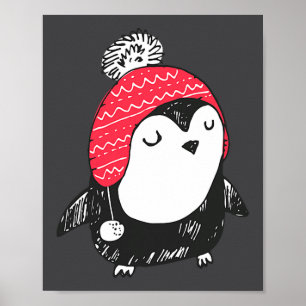 Affiche Bébé manchot mignon de Noël portant un chapeau d'h