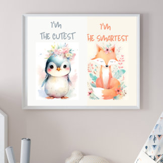 Affiche Bébé mignon Animaux Amusants enfants pépinière Fox