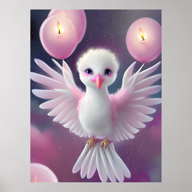 Affiche Bébé mignon blanc et rose Anniversaire (Devant)