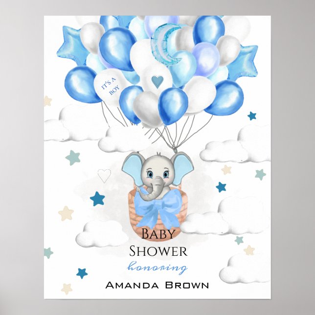 Affiche Bébé mignon Eléphant Ballons Panier Baby shower ga (Devant)