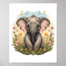 Bébé mignon Eléphant Calf Fleur sauvage Wanderlust