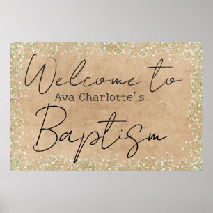 Affiche Bébé mignon Fleurs du souffle Baptême rustique Bie