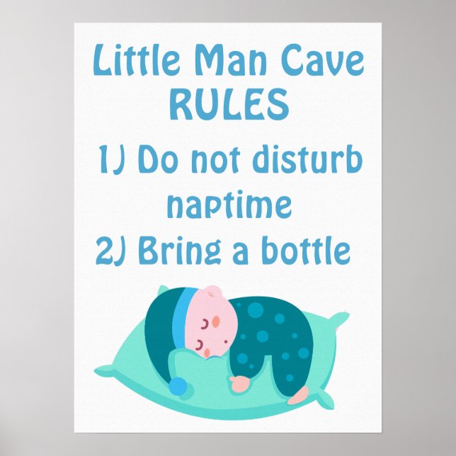 Affiche Bébé mignon Garçon petit homme règles de la grotte (Devant)
