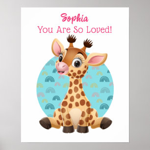 Affiche Bébé mignon Giraffe Art, Nom et message de l'enfan