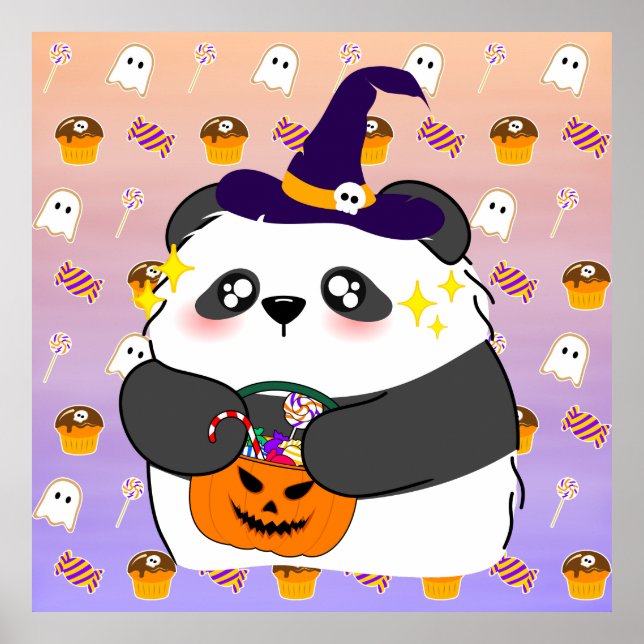 Affiche Bébé mignon Halloween Panda Trick ou traitement (Devant)