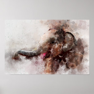 Affiche Bébé mignon, heureux et jouant Eléphant asiatique