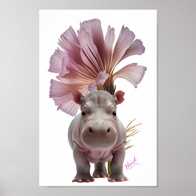 Affiche Bébé mignon Hippo - AI (Devant)