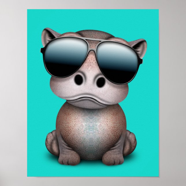 Affiche Bébé mignon Hippo portant des lunettes de soleil (Devant)