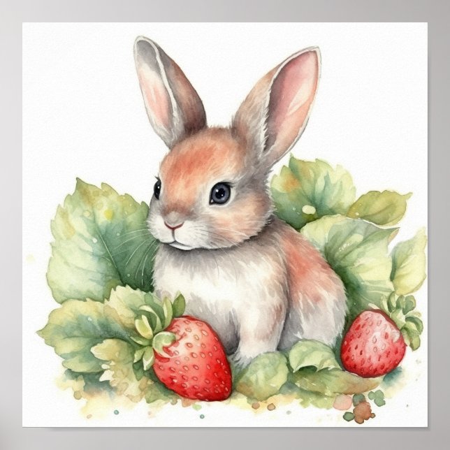 Affiche Bébé mignon lapin Aquarelle lapin (Devant)