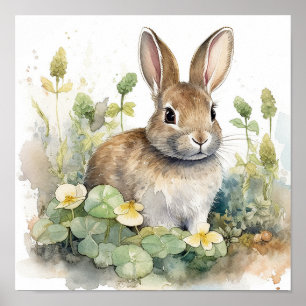 Affiche Bébé mignon lapin Aquarelle lapin